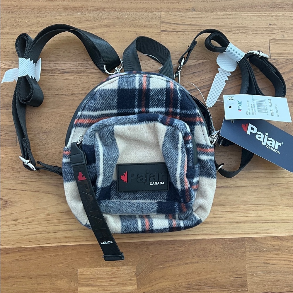 Pajar Blue and Cream Plaid Mini Backpack NWT
